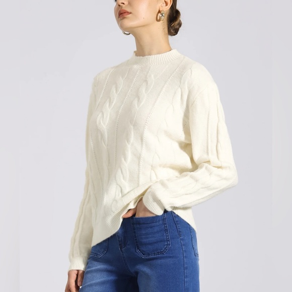 Allegra K Long Sleeve Pullover Cable Knit Crew Neck Sweater White Size XL NWOT - Picture 1 of 10